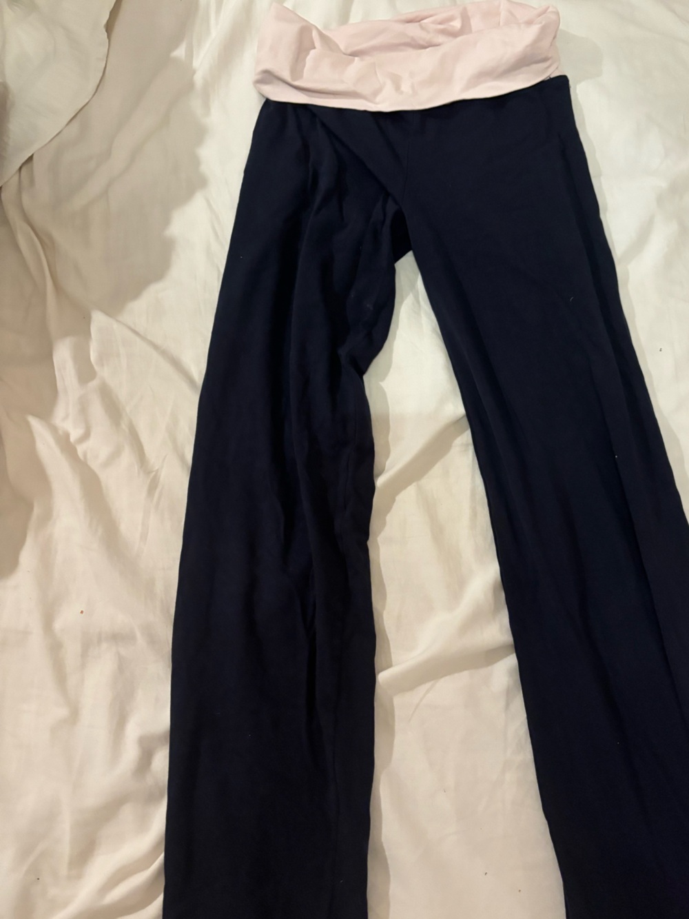 Subdued Navy and pink fold over Leggings
